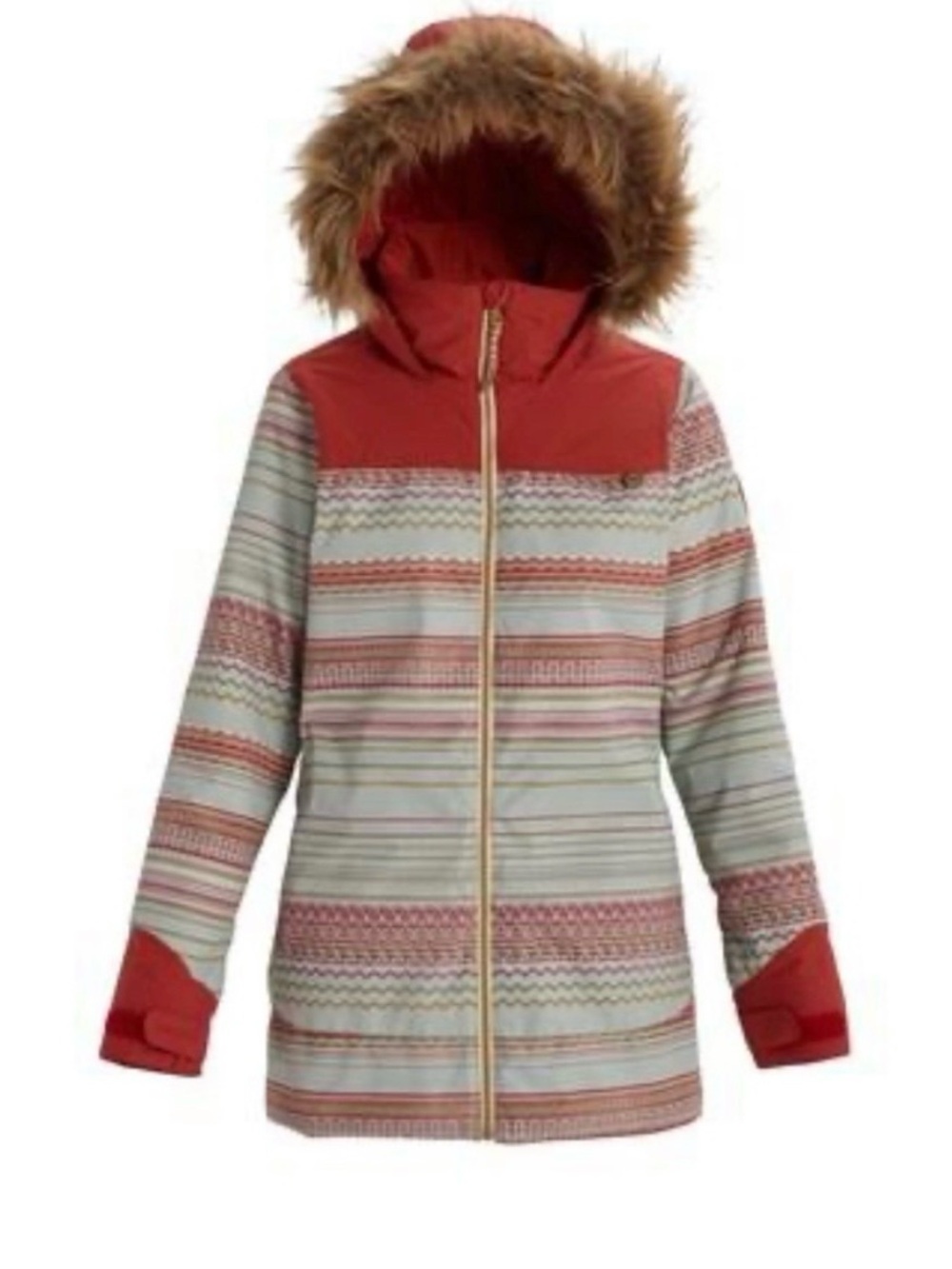 EUC Burton Lelah Winter Ski Snowboard Hooded Jacket Grey/red Thermolite Faux Fur